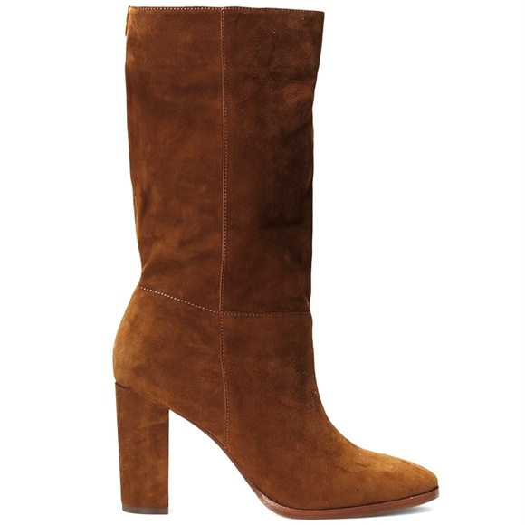 RALPH LAUREN ARTIZAN II BROWN SUEDE BOOTS Almond Toe Pull On Heeled Booties 9.5 - Picture 5 of 16